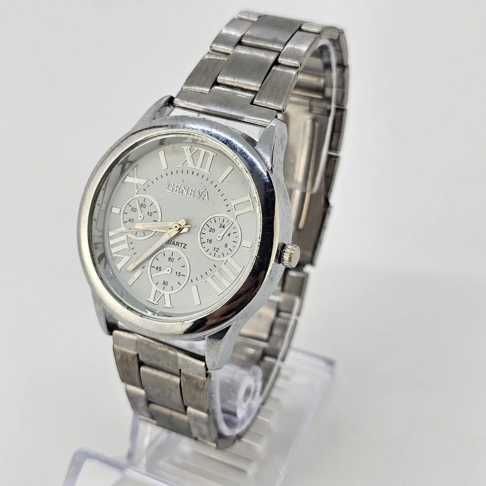 Women's Watch 36MM Analog White Dial Gray Metal Bands 7.25